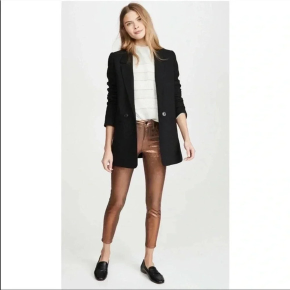 L’AGENCE Margot high waisted bronze foil distressed skinny metallic denim - Picture 1 of 12